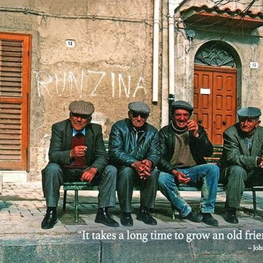 Men on bench birthday card